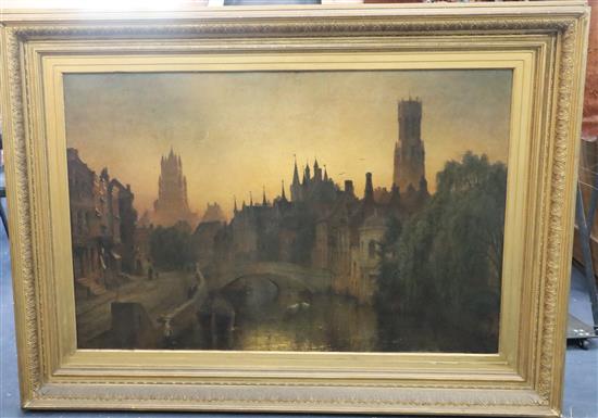 T.E.Dawson (19th C.) Bruges at night 32 x 48in.